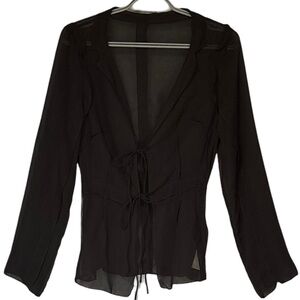 Cupshe Elegant Sheer Black Tie-Front Swimsuit Cover-up XS NWT